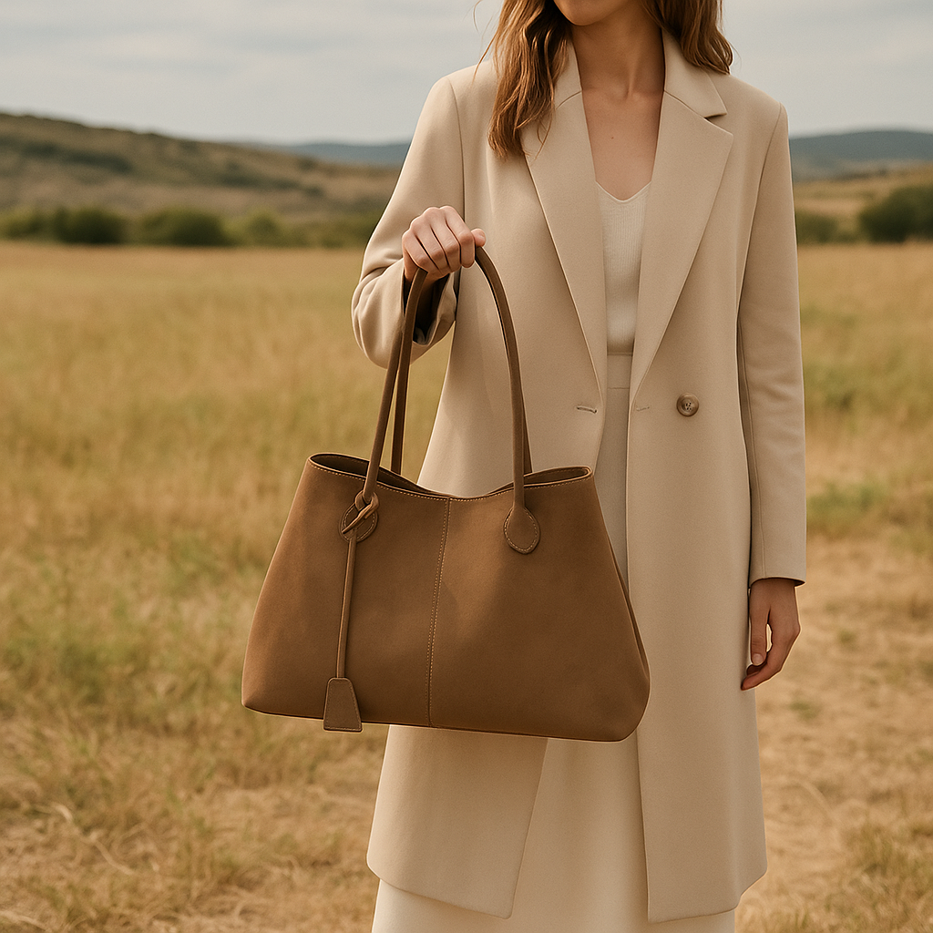 Rosavalo Suede Bag in Soft Vegan Suede | Minimalist Elegance & Large Capacity